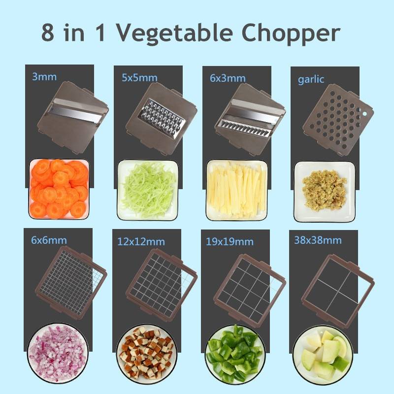 Vegetable Chopper With 8 Replaceable Cutters Home Goods Color : Gray/Blue Vegetable Chopper With 8 Replaceable Cutters Home Goods Color : Gray/Blue