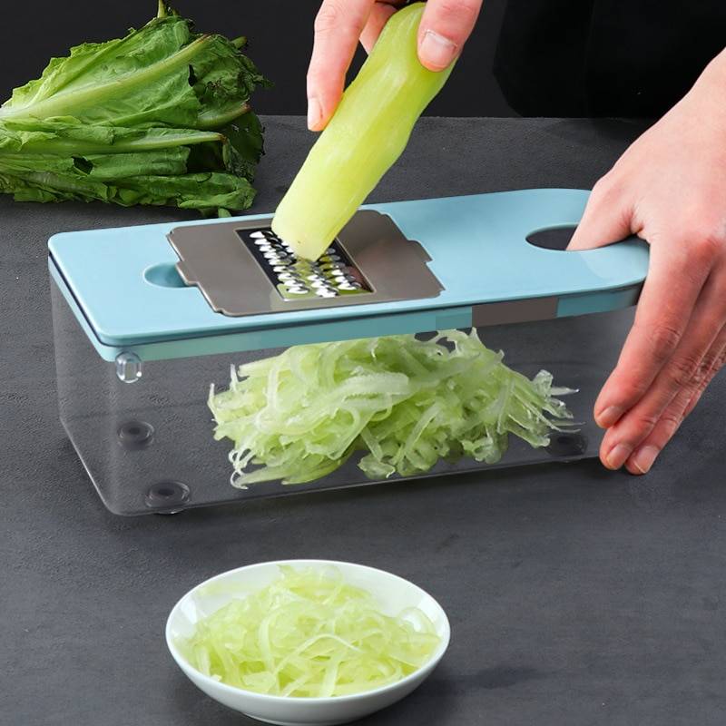 Vegetable Chopper With 8 Replaceable Cutters Home Goods Color : Gray/Blue Vegetable Chopper With 8 Replaceable Cutters Home Goods Color : Gray/Blue