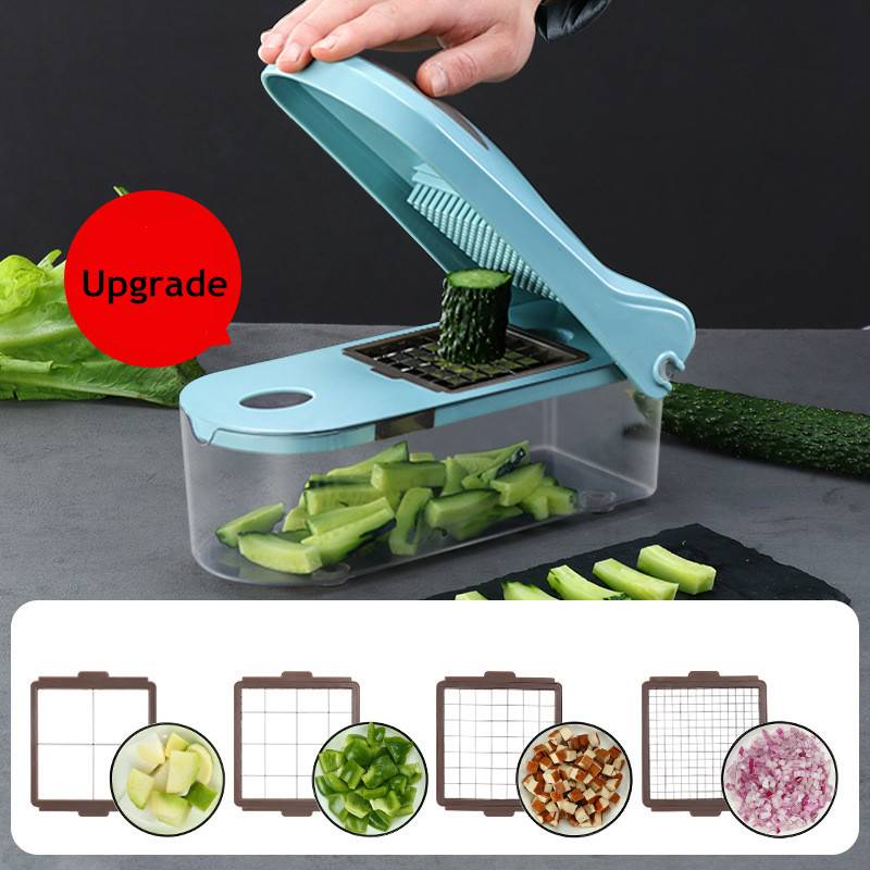 Vegetable Chopper With 8 Replaceable Cutters Home Goods Color : Gray/Blue Vegetable Chopper With 8 Replaceable Cutters Home Goods Color : Gray/Blue