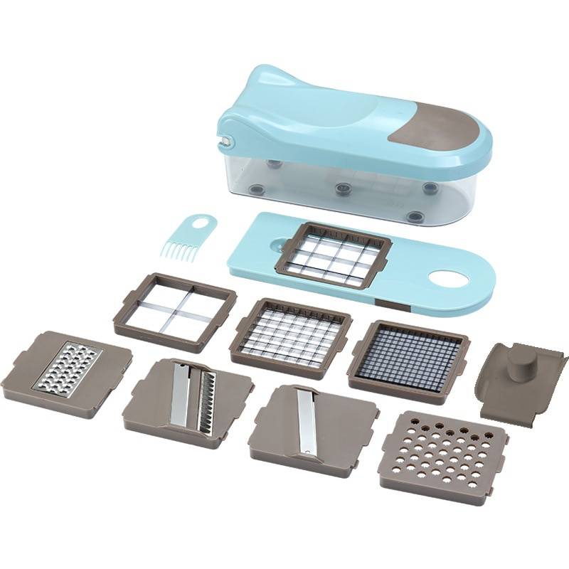 Vegetable Chopper With 8 Replaceable Cutters Home Goods Color: Gray/Blue Vegetable Chopper With 8 Replaceable Cutters Home Goods Color: Gray/Blue