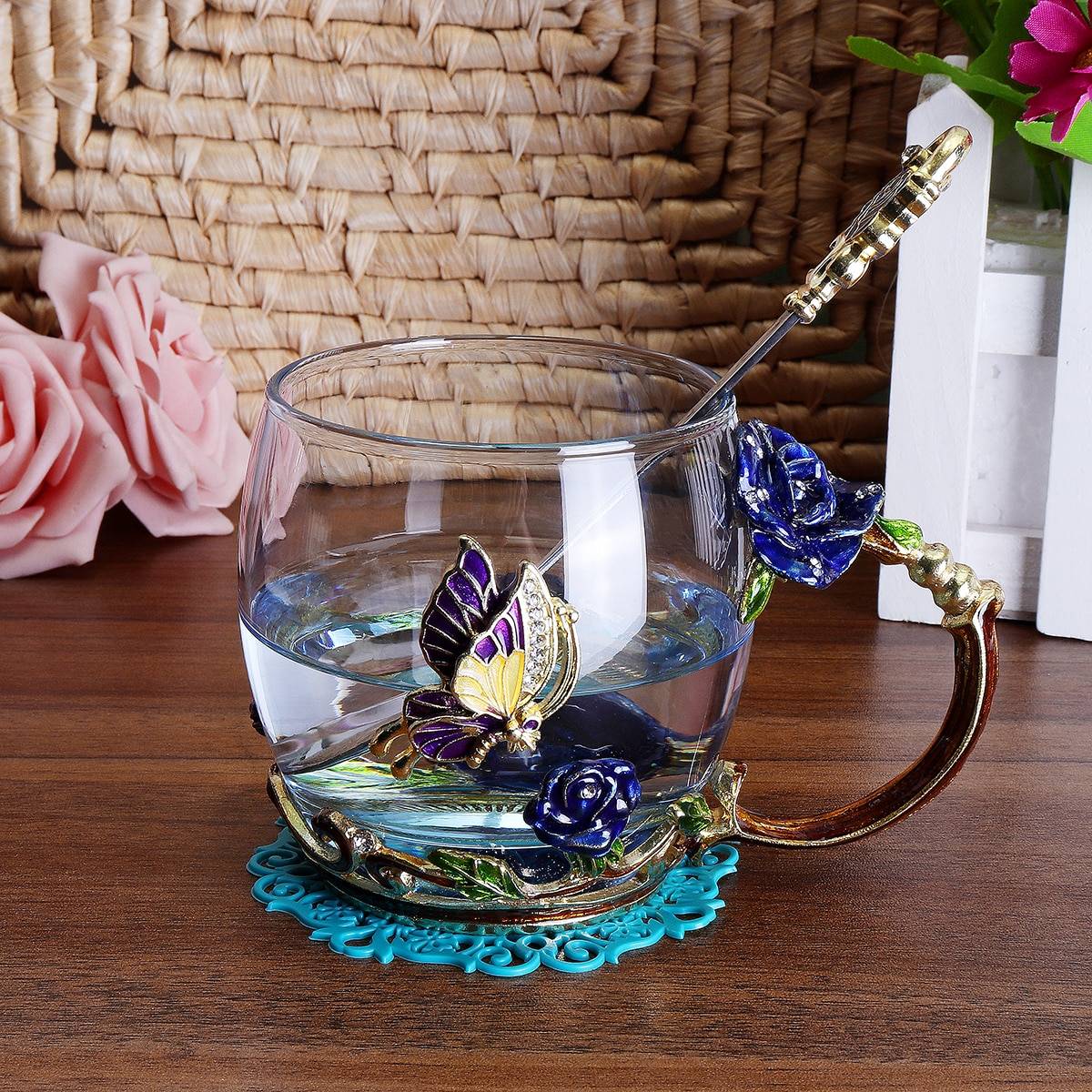Handmade Beauty And Novelty Enamel Cup Home Goods Color : Gold/Blue Handmade Beauty And Novelty Enamel Cup Home Goods Color : Gold/Blue