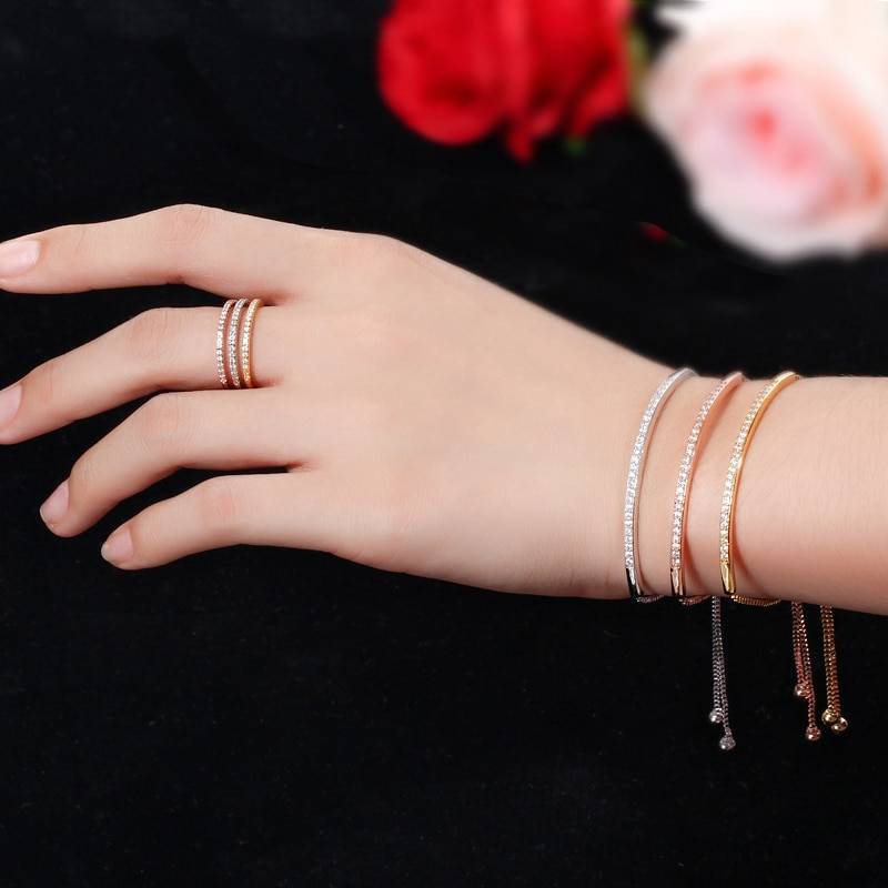 Adjustable Stackable Cubic Zirconia Delicate Bracelet Jewelry Color : Rose Gold|Silver|Gold Adjustable Stackable Cubic Zirconia Delicate Bracelet Jewelry Color : Rose Gold|Silver|Gold