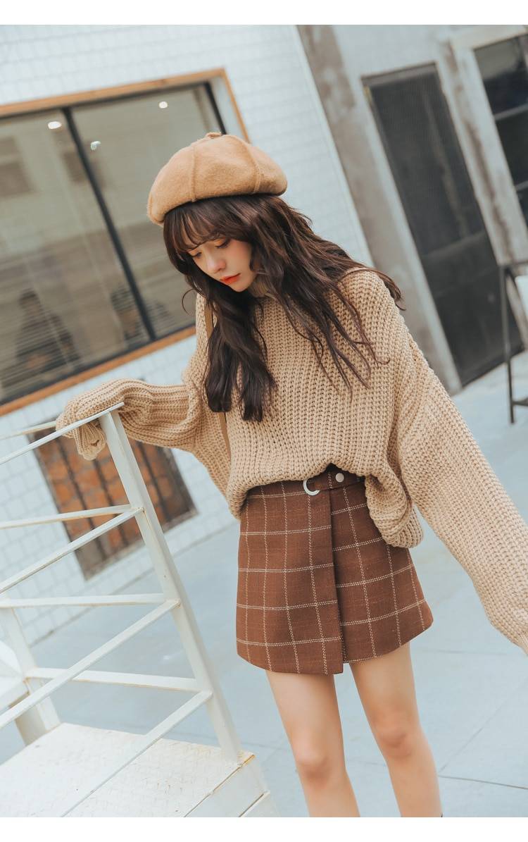 Woolen Vintage Plaid Skirt Apparel Color : Blue|Brown Woolen Vintage Plaid Skirt Apparel Color : Blue|Brown