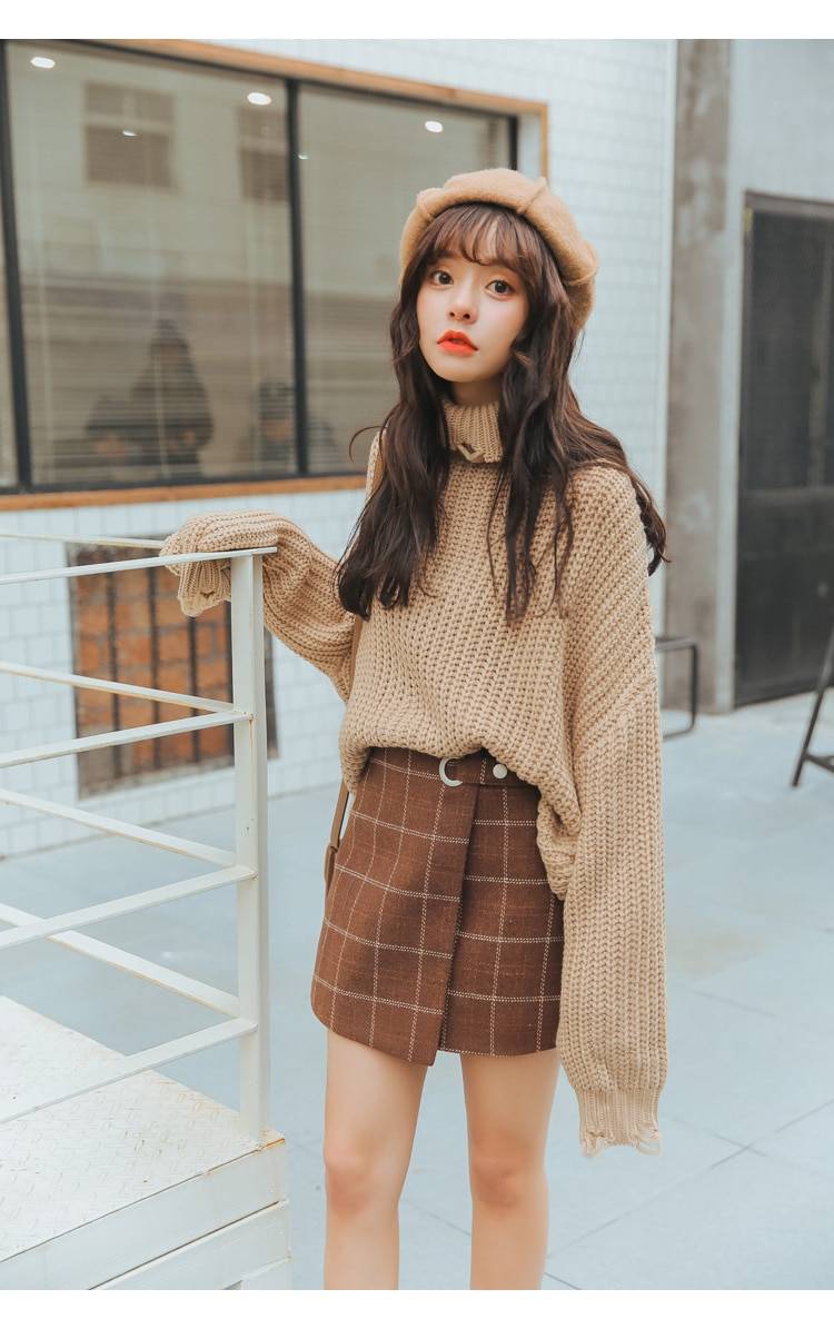 Woolen Vintage Plaid Skirt Apparel Color : Blue|Brown Woolen Vintage Plaid Skirt Apparel Color : Blue|Brown