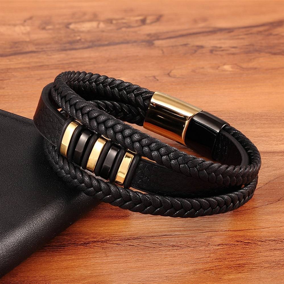 Stylish Genuine Leather Bracelets For Men Jewelry Color : Silver|Gold/Black|Black/Silver|Gold/Silver Stylish Genuine Leather Bracelets For Men Jewelry Color : Silver|Gold/Black|Black/Silver|Gold/Silver