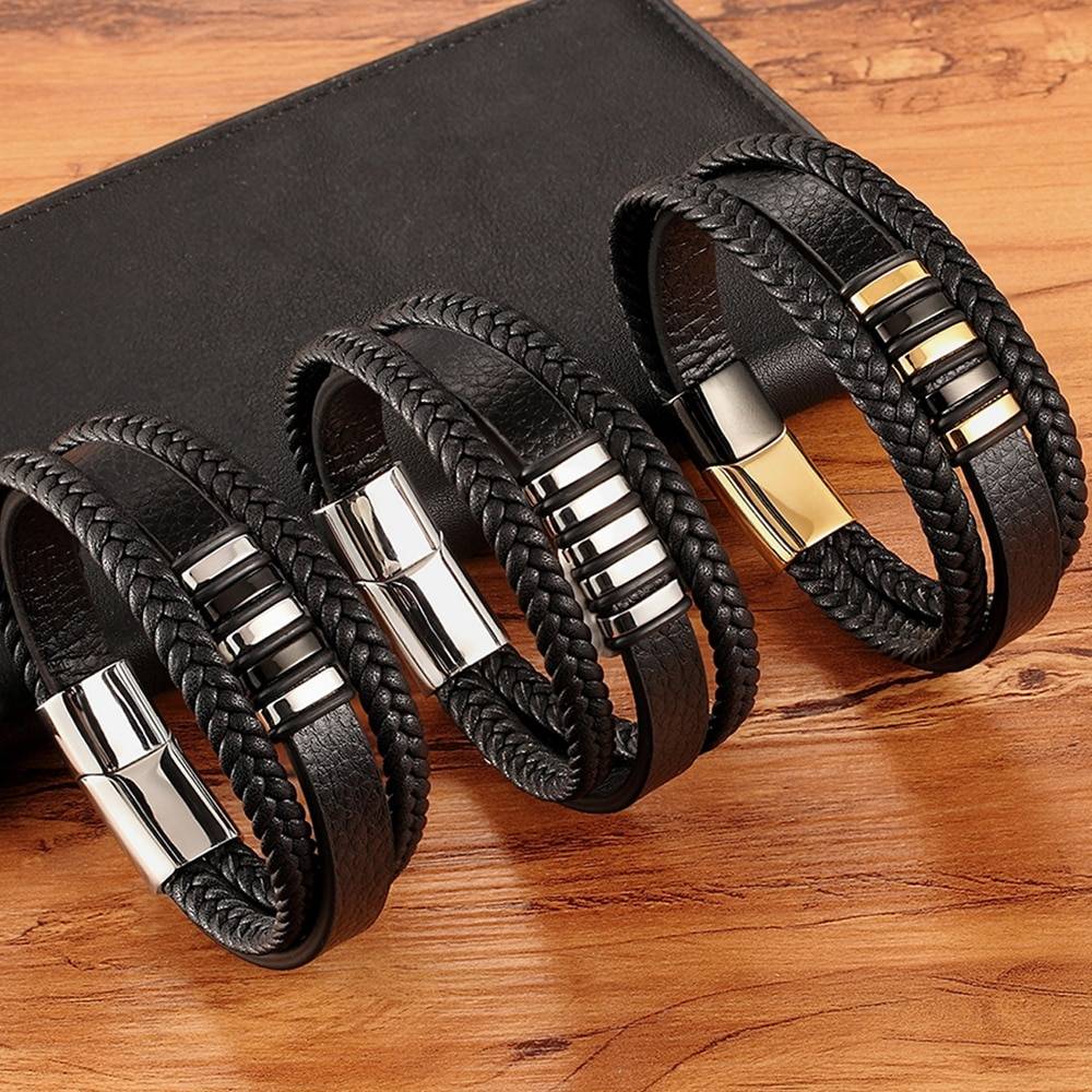 Stylish Genuine Leather Bracelets For Men Jewelry Color : Silver|Gold/Black|Black/Silver|Gold/Silver Stylish Genuine Leather Bracelets For Men Jewelry Color : Silver|Gold/Black|Black/Silver|Gold/Silver