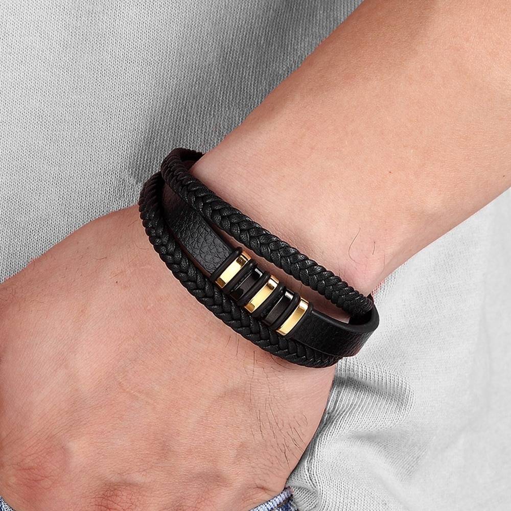 Stylish Genuine Leather Bracelets For Men Jewelry Color : Silver|Gold/Black|Black/Silver|Gold/Silver Stylish Genuine Leather Bracelets For Men Jewelry Color : Silver|Gold/Black|Black/Silver|Gold/Silver