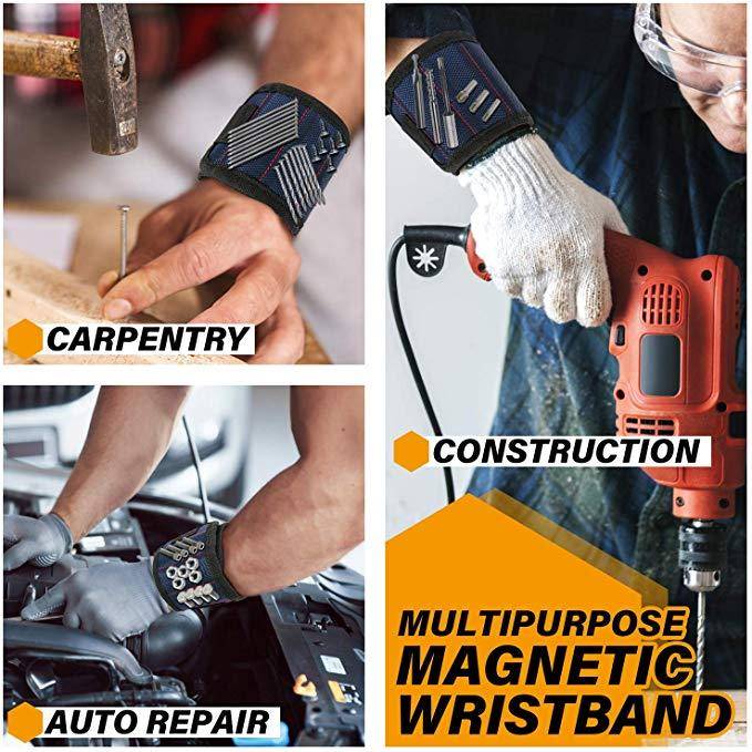 Magnetic Wristband Portable Tool Bag with 3 Magnet Electrician Wrist Tool Belt Screws Nails Drill Bits Bracelet for Repair Tool Color : red|dark blue|black|blue 