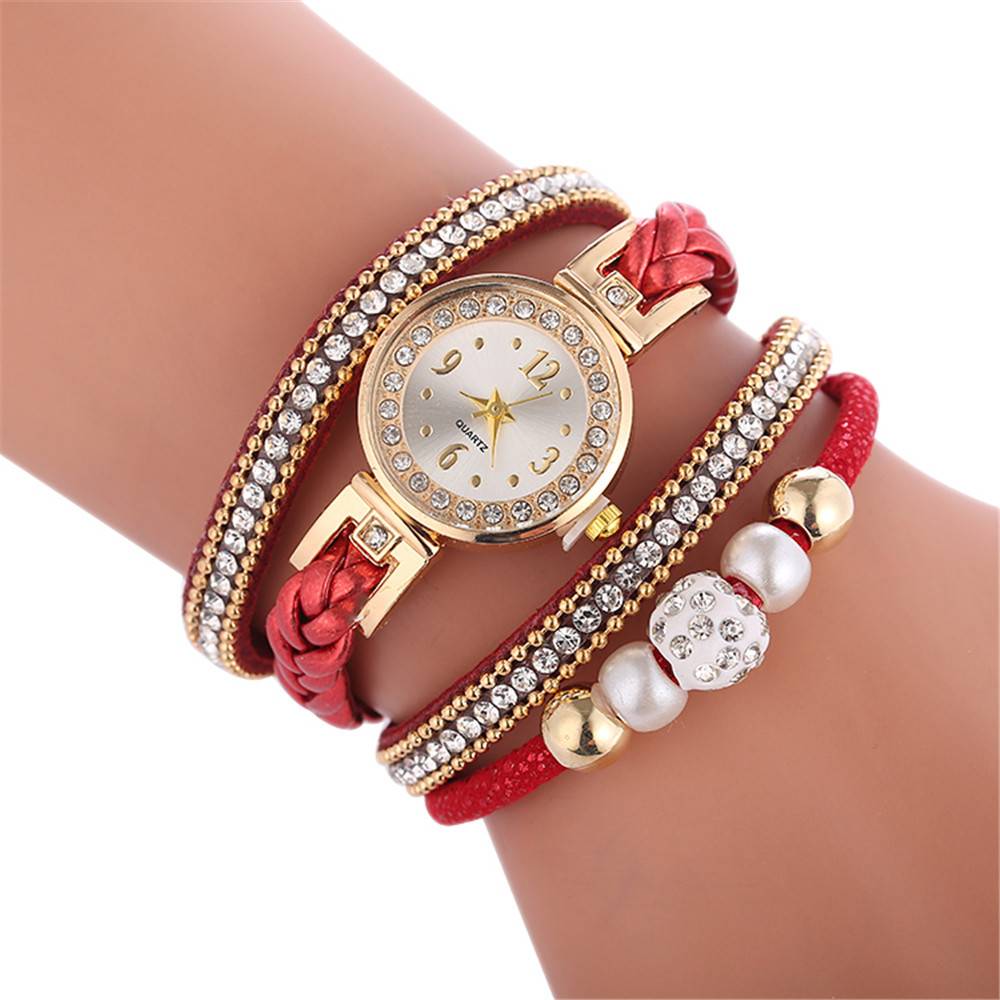 Diamonds Round Watch Style Braided Bracelet for Women