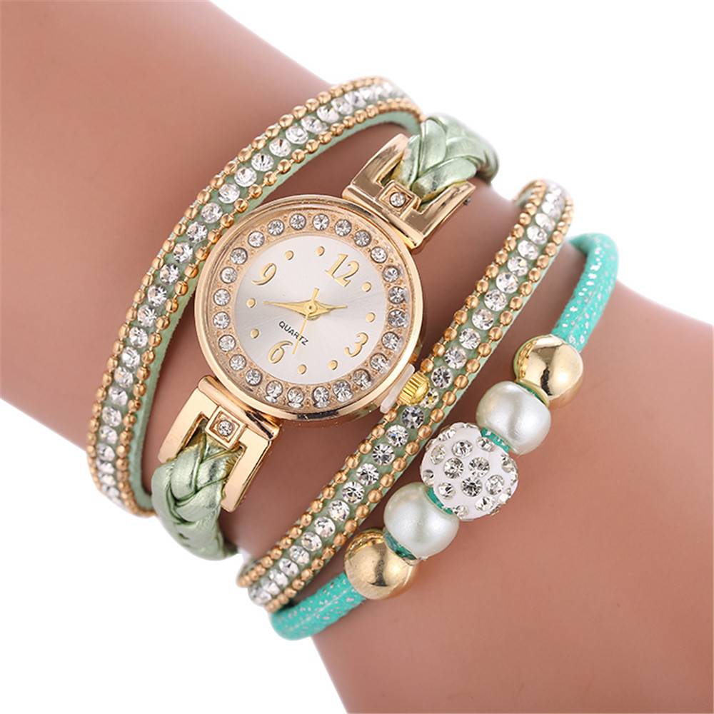 Diamonds Round Watch Style Braided Bracelet for Women