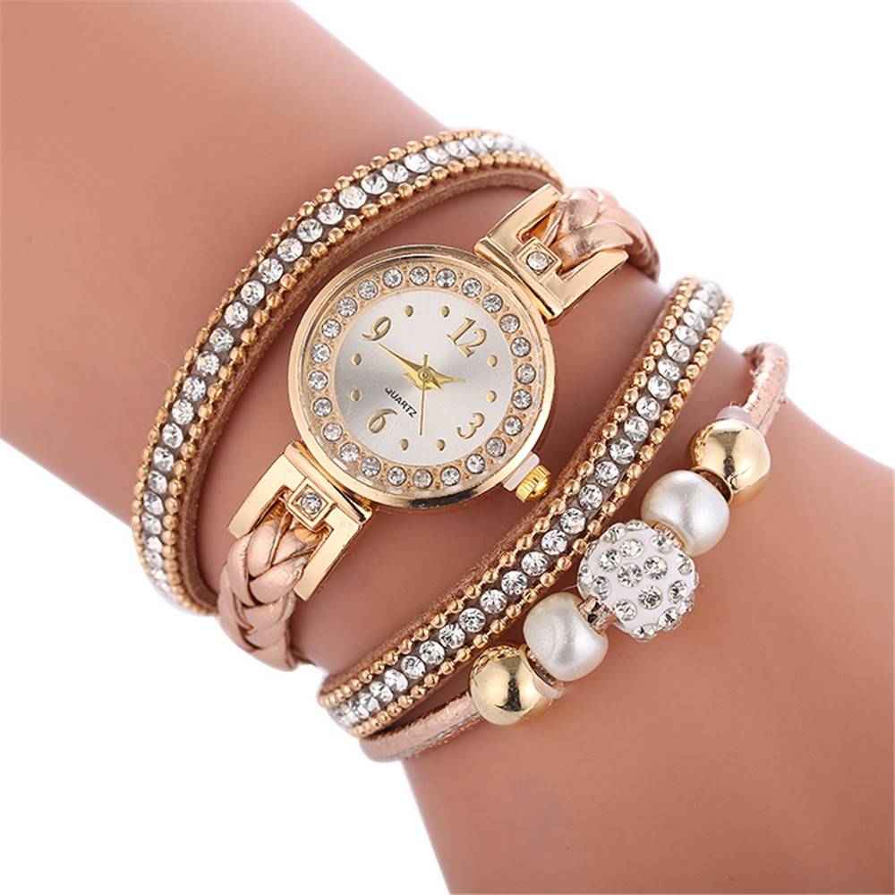 Diamonds Round Watch Style Braided Bracelet for Women