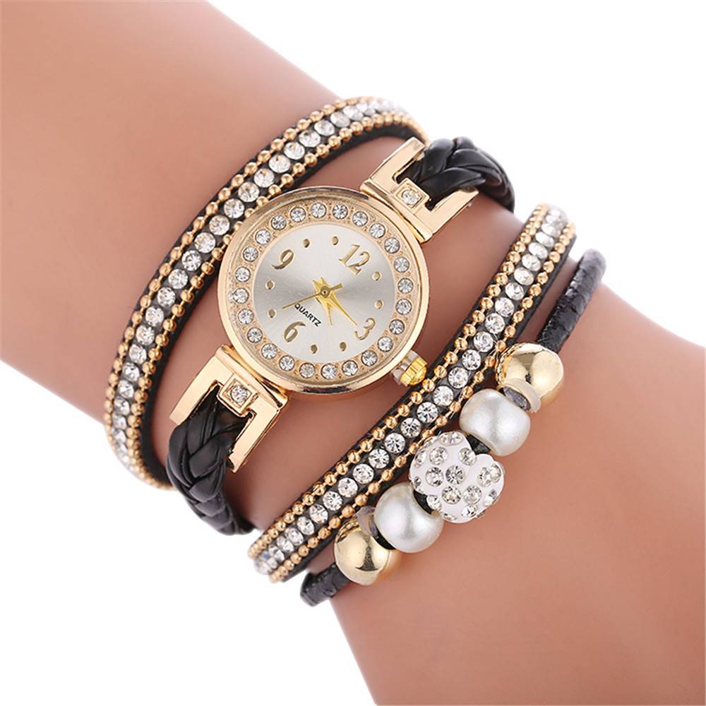 Diamonds Round Watch Style Braided Bracelet for Women