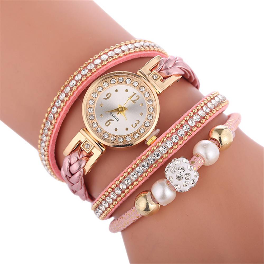 Diamonds Round Watch Style Braided Bracelet for Women