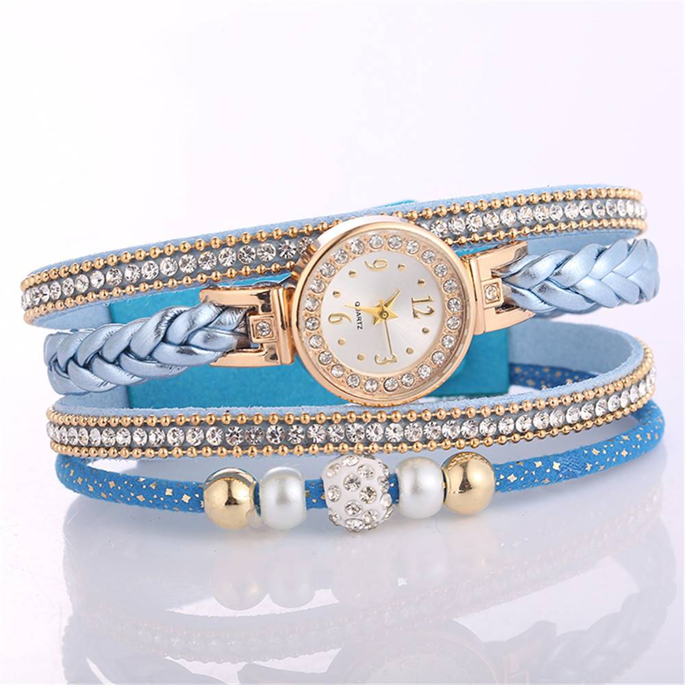 Diamonds Round Watch Style Braided Bracelet for Women