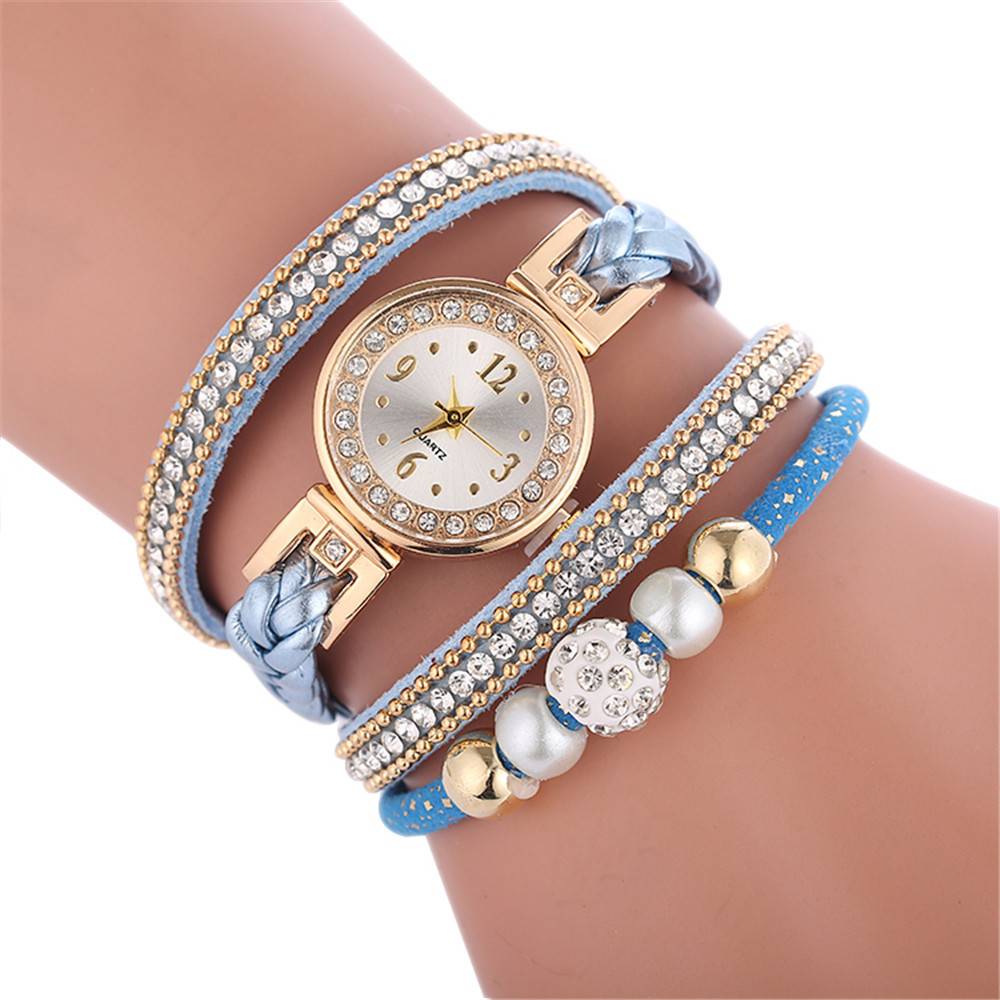 Diamonds Round Watch Style Braided Bracelet for Women