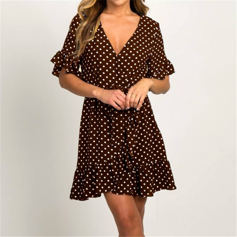 Polka Dot Summer Dress Color : Black|Brown|Pink|Navy Blue Polka Dot Summer Dress Color : Black|Brown|Pink|Navy Blue