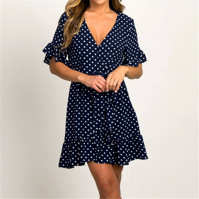 Polka Dot Summer Dress Color : Black|Brown|Pink|Navy Blue Polka Dot Summer Dress Color : Black|Brown|Pink|Navy Blue