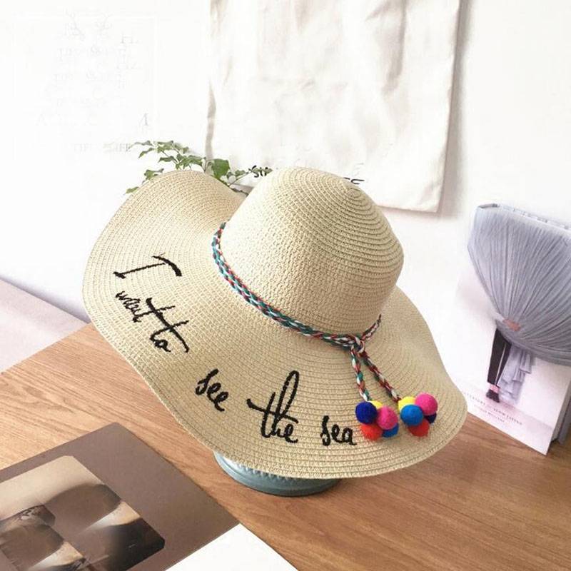Summer Colorful Embroidery Beach Women’s Hat Color : Khaki|Beige|White|Pink Summer Colorful Embroidery Beach Women's Hat Color : Khaki|Beige|White|Pink