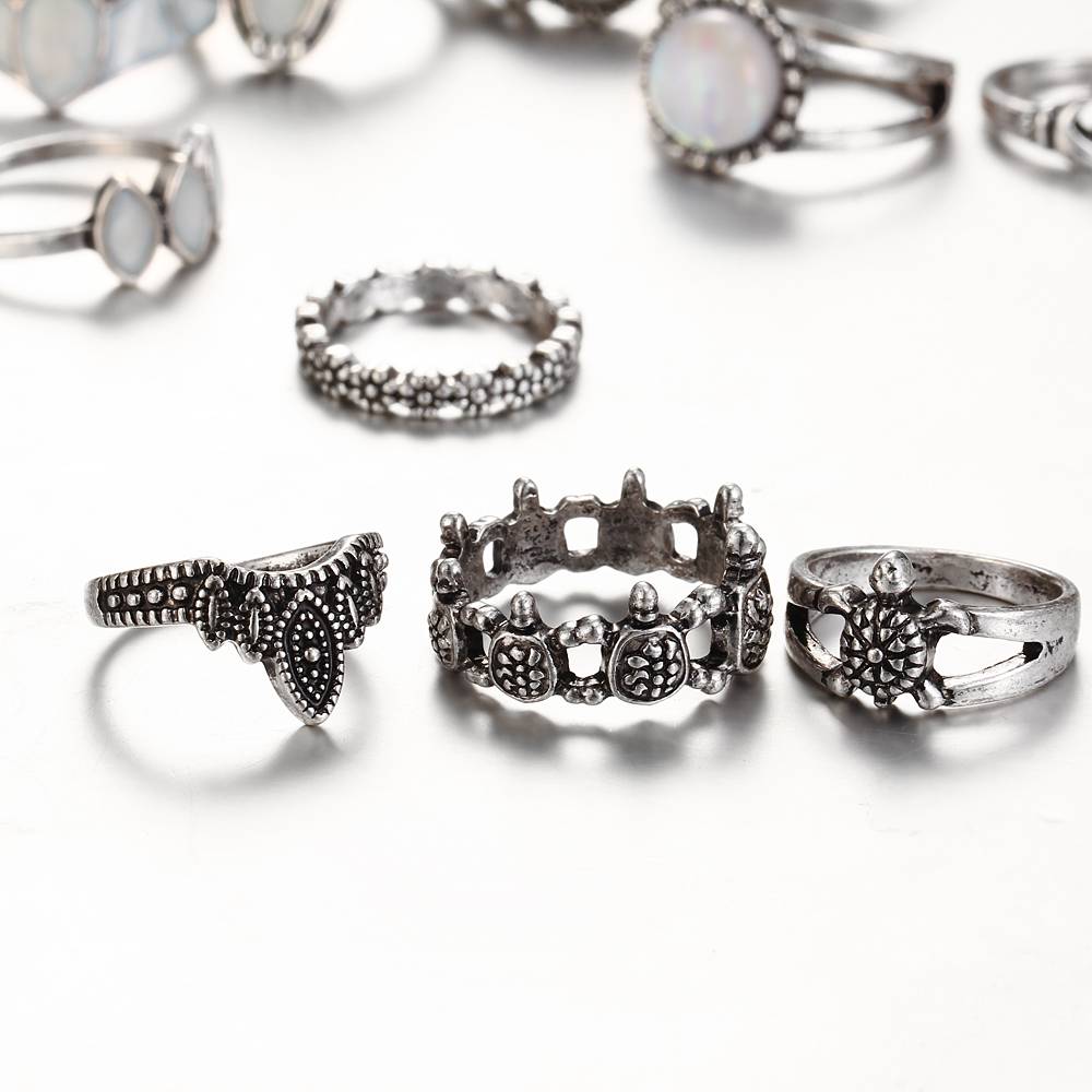 Fashion Boho Silver Plated Women's Rings Set Quantity : 12 Pcs Fashion Boho Silver Plated Women's Rings Set Quantity : 12 Pcs