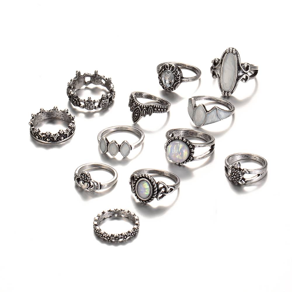 Fashion Boho Silver Plated Women's Rings Set Quantity : 12 Pcs Fashion Boho Silver Plated Women's Rings Set Quantity : 12 Pcs