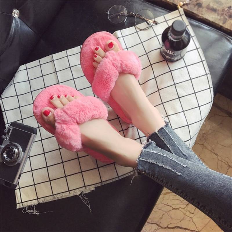 Women's Fur Strap Slippers Color : Beige|Deep Blue|Black|Gray|Army Green|Pink|Peach Women's Fur Strap Slippers Color : Beige|Deep Blue|Black|Gray|Army Green|Pink|Peach